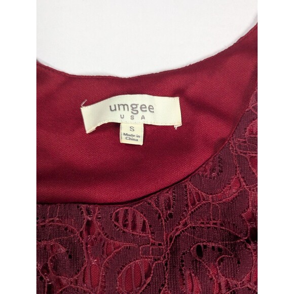 UMGEE Women's Dress Bohemian Tunic Small Burgundy Red Bell Sleeves Scoop Neck - Picture 3 of 11